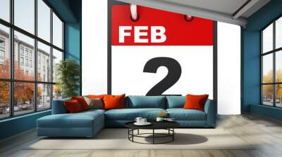 February 2. Calendar on white background. Wall mural