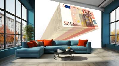 Stack of banknotes. Fifty euros. Wall mural