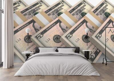 Stacks of money. Five dollars. Wall mural