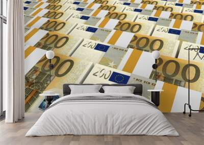 Stacks of money. Two hundred euros. Wall mural