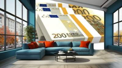 Stacks of money. Two hundred euros. Wall mural