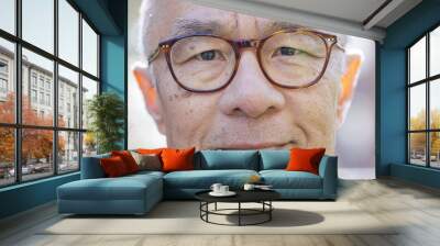 Portrait of senior Asian male wearing glasses looking to camera with a positive expression Wall mural