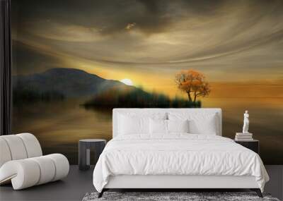 beautiful sunset on the lake Wall mural