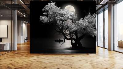 silhouette of a tree in night Wall mural