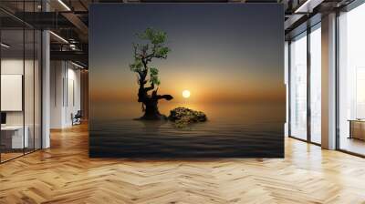 tree in the sunset Wall mural