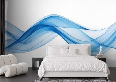 abstract blue wave curve isolated on transparent background, flowing ribbon design, PNG Wall mural