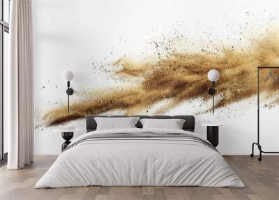 abstract golden sand grain flying explosion isolated on transparent or white background Wall mural