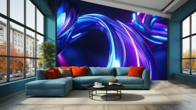 Abstract Neon Light Swirls in Blue and Purple - Futuristic and Dynamic Glowing Lines for Technology, Art, and Design Background Wallpaper Wall mural