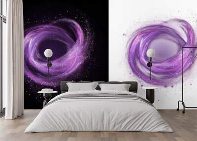 abstract purple particle effect, swirling particles visual effect layer overlay isolated black and transparent background Wall mural