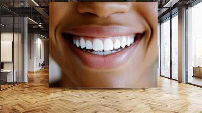 african american woman radiant smile, teeth whitening, dental oral hygiene Wall mural