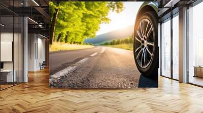 car on a summer road close up Wall mural