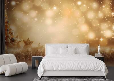 Christmas banner with gold glowing lights, with space for text Wall mural