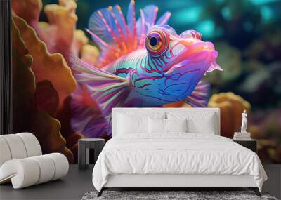 colorful mandarin fish with coral Wall mural