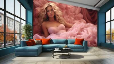 creative portrait of a fashion woman in beautiful pink dress Wall mural