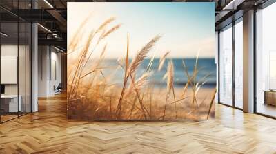 Dry Grass, Soft Shadows, and Calm Atmosphere on a Sunny Day Wall mural