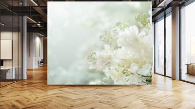 elegant white flowers with soft bokeh background, mourning and funeral imagery with copy space for text Wall mural