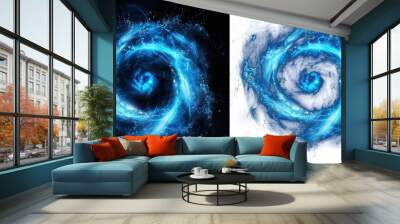 glowing electric blue hologram circles lightning round frame with plasma portal, isolated on transparent layer overlay or black background Wall mural