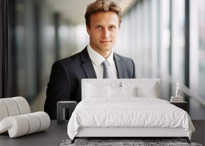 happy young business man executive standing in office Wall mural