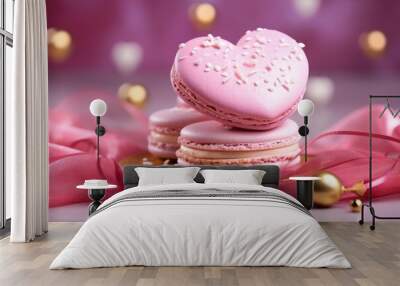 pink heart shaped luxury macarons Wall mural