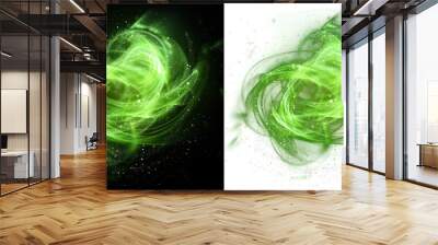 plasma glowing electric green hologram isolated on transparent, circles lightning round frame portal layer overlay on black background Wall mural