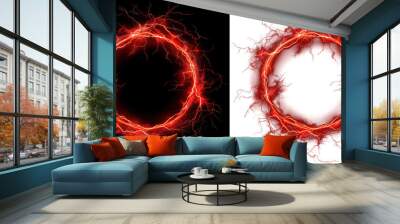 red abstract circle plasma lightning particle effect, ring with swirling glow particles visual effect layer overlay isolated black and transparent PNG background Wall mural