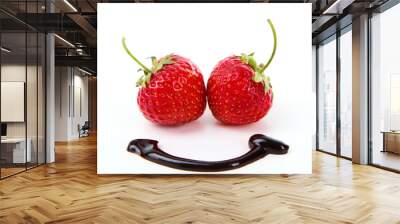 Fresh sweet strawberry with chocolate smile Wall mural