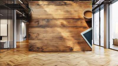 A Cozy Workspace with a Cup of Coffee and a Tablet Wall mural