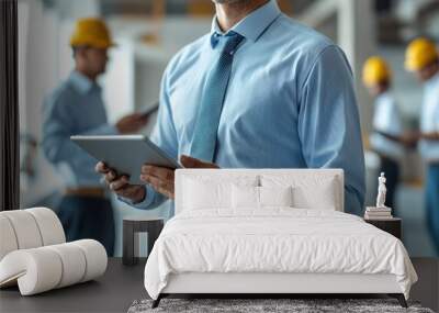 Businessman Using Tablet in Construction Site Wall mural