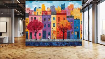 Colorful Cityscape with Mosaic Style Wall mural