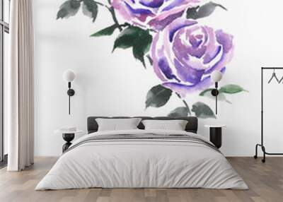 Blooming purple rose. Decorative bouquet of roses. Watercolor background. Wall mural