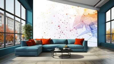 Abstract background with colorful polygonal shapes and dots on white background Wall mural