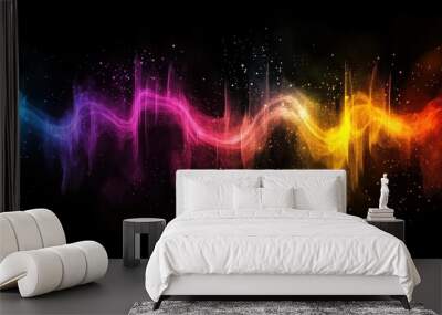 Abstract colorful glowing wave on black background. Wall mural