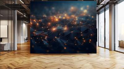 Modern abstract network science connection technology premium dots gold lines and graphic design Wall mural