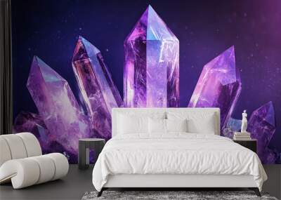 Energy Crystals Against Dark Purple Background Healing Power, Chakra, and Meditative Energy stones Wall mural