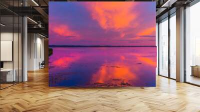 Beautiful colorful sunset over the lake summer landscape. Wall mural