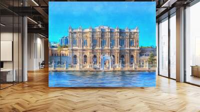 Dolmabahce Palace colorful painting, 1856, Bosphorus Istanbul Turkey. Wall mural