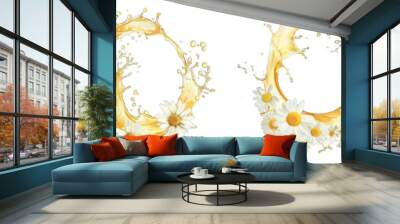 Chamomile Tea Splash isolated on transparent png background collection set . Generative ai Wall mural