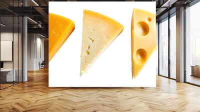 Cheddar, Mozzarella, And Gouda Cheese Slices For Sandwich Making isolated on transparent background. Generative ai Wall mural