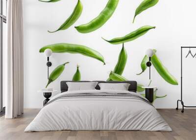 Floating Green Beans On Transparent Png Background For Healthy Vegetable Advertisements . Generative ai Wall mural