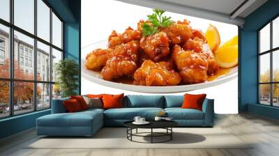 Orange Chicken on a plate isolated on transparent png background. Generative ai  Wall mural