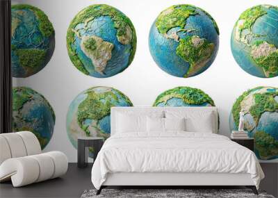 Set of Earth Day Globe Decor isolated on transparent png background. Generative ai Wall mural