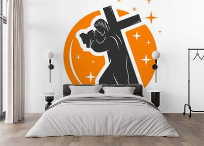 jesus cross statue illustration logo Wall mural