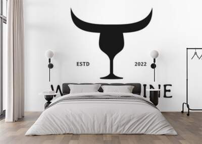 wine and wagyu restaurant illustration logo Wall mural