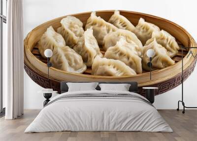 Closeup of Steamed Dumplings on a White Plate Wall mural