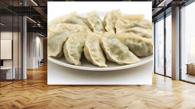 Closeup of Steamed Dumplings on a White Plate Wall mural