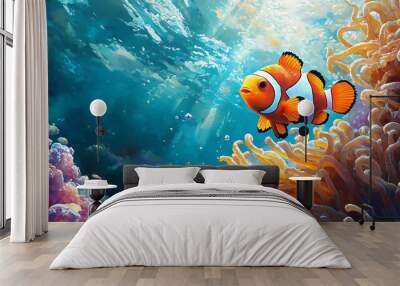 Clownfish in anemone Wall mural