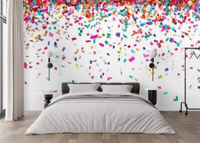 Colorful Confetti Falling on White Background Wall mural