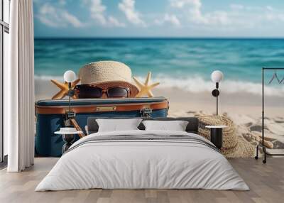 Summer Vacation Essentials on a Sandy Beach Wall mural