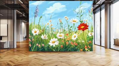 Vibrant Wildflowers in a Sunny Meadow Wall mural