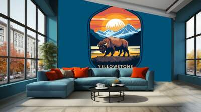 Emblem sticker patch logo illustration of Yellowstone National Park Wall mural